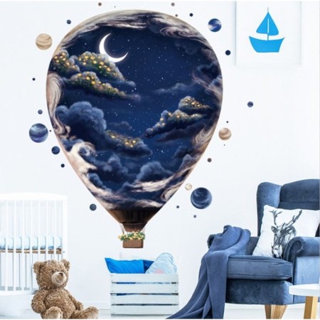 Sticker plastic interior color "air balloon and night sky" set 2 sheets 30x90 cm
