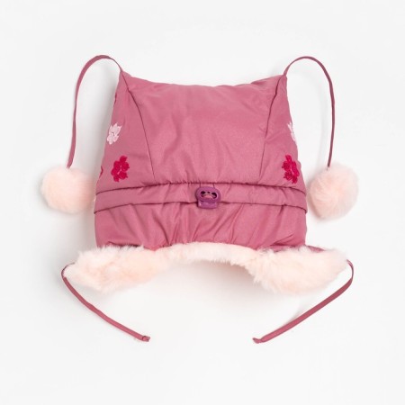 Hat for the girl "Bom with embroidery", lingonberry color/light pink, size 48-4