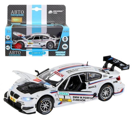 Metal machine BMW M3 DTM 1:32, inertia, light and sound effects, doors open, white color