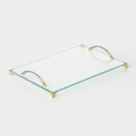 Glass tray with metal handles and legs 20.6 x 30.6 cm