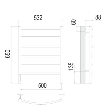 Terminus heated towel rail "Classic" P6, 500x650 mm, left, chrome-2