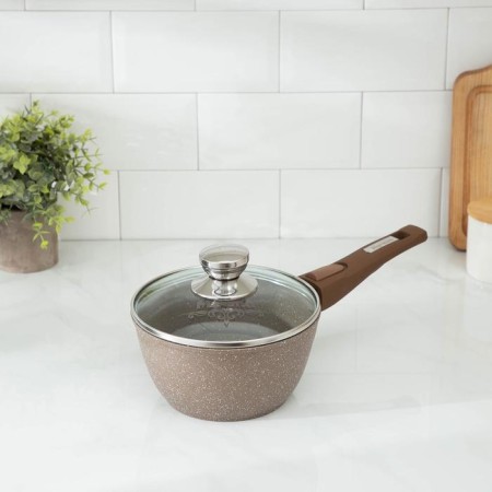 Brown bucket, 1.7 l, removable handle, glass cover, anti -stick coating, brown color
