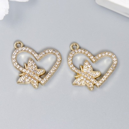 Decor for creativity Metal "Butterfly on the Heart" rhinestones 1.8x1.8 cm-2