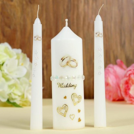 A set of wedding suppositories with beads "Wedding rings", white, handmade, mix-9