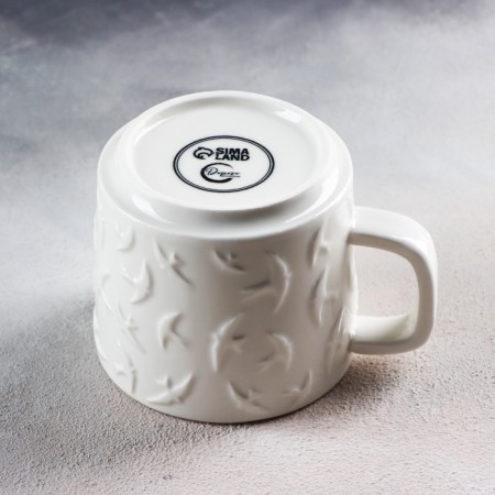 Ceramic "Swallows" white mug, 260 ml, white color-3