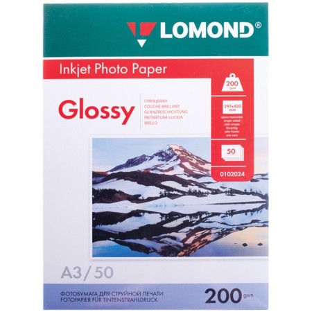 Photo paper for jet print A3, 50 sheets Lomond, 200 g/m2, one -sided, glossy (0102024)