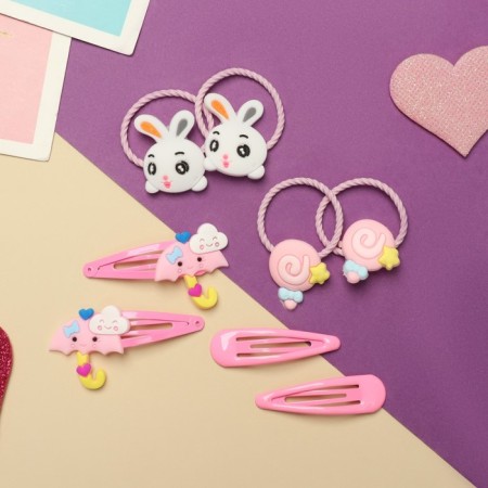 Hair set "vanilla" (4 elastic bands, 4 invisible) umbrellas, pink-1