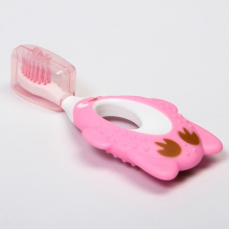 Children's toothbrush, nylon, with a limiter, pink color-1
