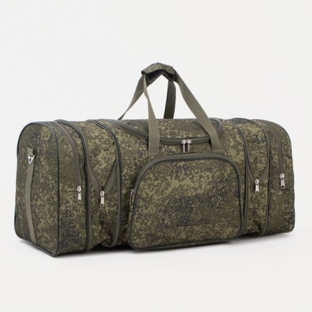 Road bag on a zipper, with an increase, 3 outer pockets, a long belt, green color/camouflage-2