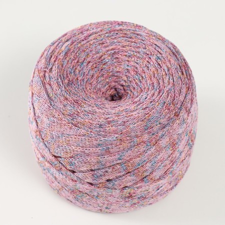 Knitted yarn "Ribbon" with Lurex 85m/170 ± 5 g (pink, lurex: rainbow)-1