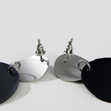 Earrings Metal "Trend" convex ovals, black color in matte silver-2