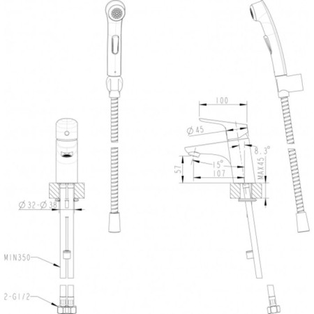 Bravat Drop 7F14898C-2 sink mixer with hygienic shower-2