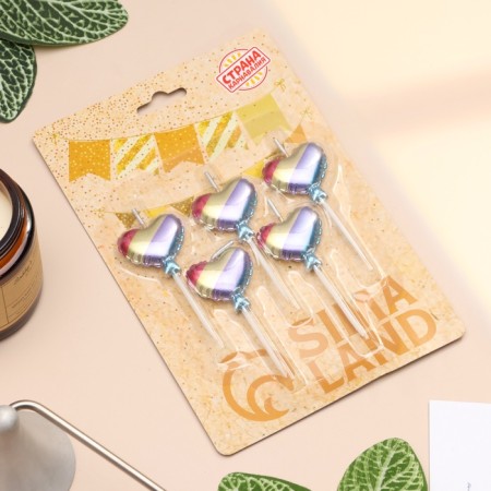 Set of candles for the cake, 5 pcs "Air ball. Hearts", multi -colored-3