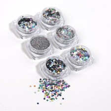 Set for decor, in a plastic organizer, 6 jars, silver color