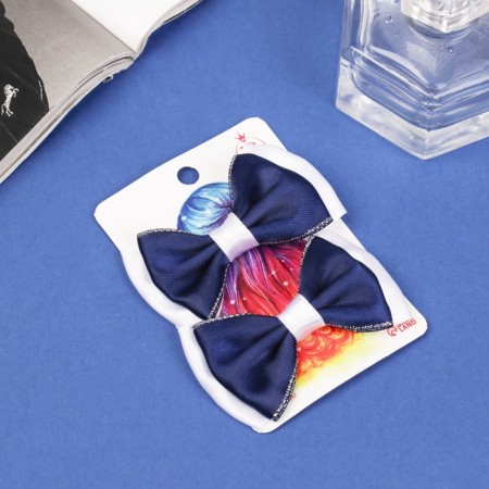 Hair clamp "Bow Vivian" (set 2 pcs) double, 6.5 cm, blue-white-2