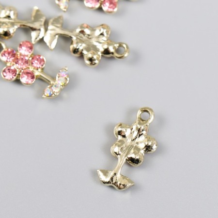 Decor for creativity metal, rhinestones "Pink flower with leaves" gold 1.1x2 cm-1