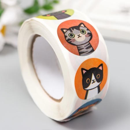 Stick Paper "Drawn Cats" d = 2.5 cm 500 pcs in a roll 3x6.5x6.5 cm-1