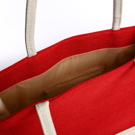 Beach bag without fastening, milk/red color-2