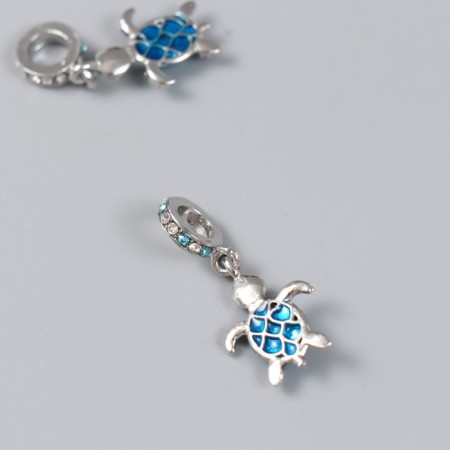 Bale with a suspension metal for creativity "Turtle" silver, rhinestones 0.9x1.1 cm-1