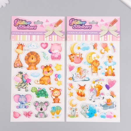 EVA sticker, Paper "Cute Beasts" with sparkles of mix 14x27.5 cm