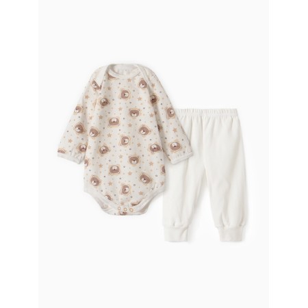 A set for a newborn (body/pants) "lion", milk color, height 68 cm
