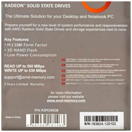 SSD AMD M.2 Radeon R5 240 GB SATA III R5M240G8-5