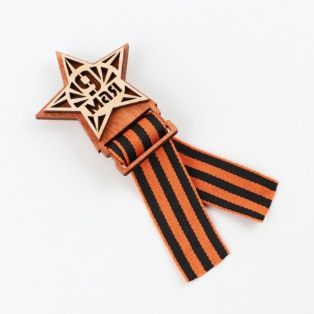 Wooden icon with the ribbon “May 9, star”, 6 x 7.5 cm, St. George tape-2