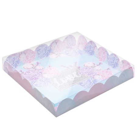 Cookie box, confectionery packaging with PVC lid, "tenderness", 18 x 18 x 3 cm-1