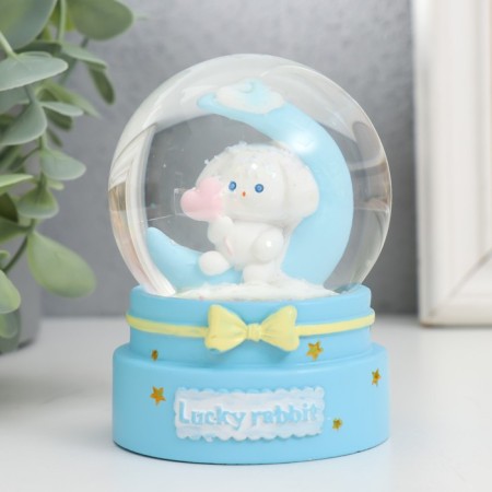 Souvenir Polystone Water Ball Light "Bunny on the crescent" mix 6x6x8.5 cm-3