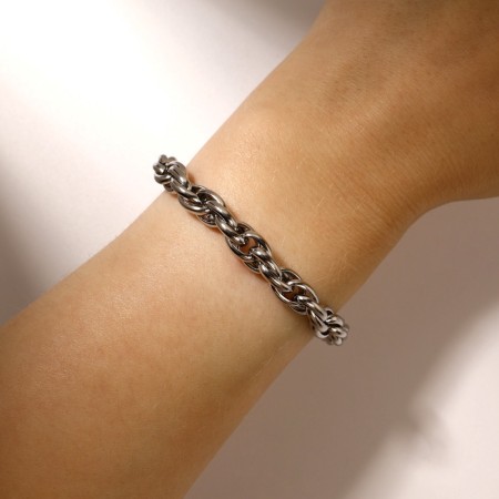 Bracelet "Gladiator" narrow weaving, color silver, 18 cm-2