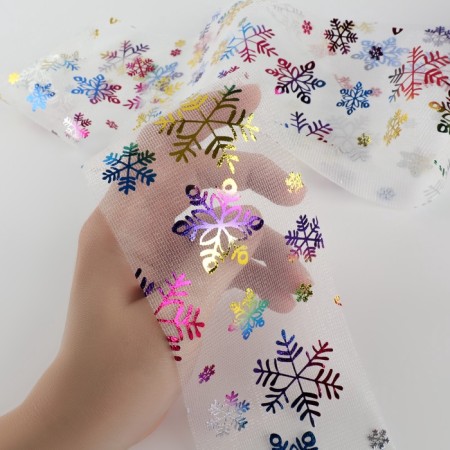 Fatin with snowflakes, with multi -colored embossing, 7.5 cm, 11 ± 1 g/sq.m, 9.1 ± 0.5 m, white color No. 33-4