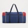 Road bag on a zipper, with an increase, 3 outer pockets, a long belt, blue/red color