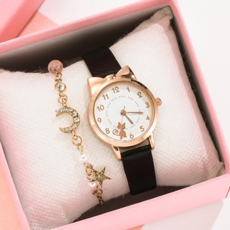 Women's gift set "Kitty" 2 in 1: Watch and bracelet