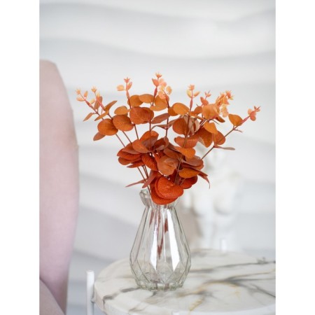 Flower composition "Eucalypt" in a bottle vase, orange / transparent color-6