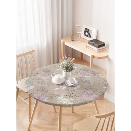 Tables on the table “Flower congratulations”, round, oxford, elastic band, size 120x120 cm, diameter 75-100 cm-2