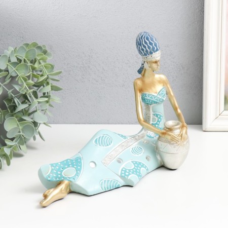 Polystone souvenir "African beauty with a jug" gold with blue 24.5x9.5x19 cm-1