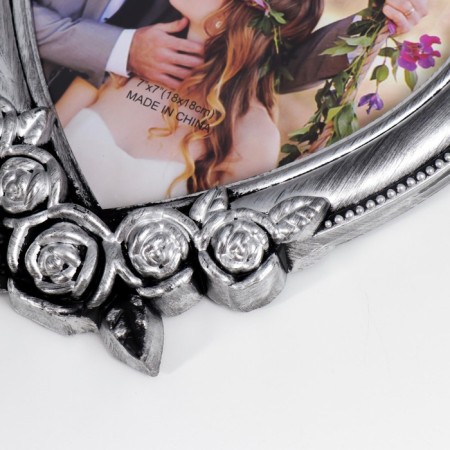 Photo frame plastic 18x18 cm "Heart with roses and crown" Dark silver 25x20 cm-2
