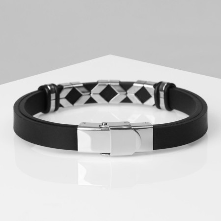 Bracelet unisex "power" geometry, black color with silver, 22 cm-1