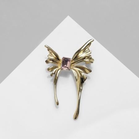 Brooch "Butterfly" foil wings, pink color in gold