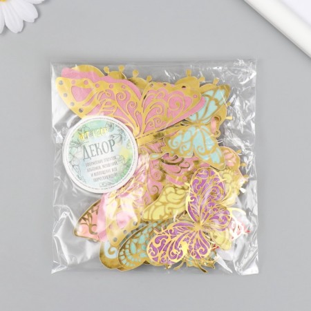 Butterflies cardboard double wings "openwork. Delicate colors" set 12 pcs h = 4-10 cm on magnet-5