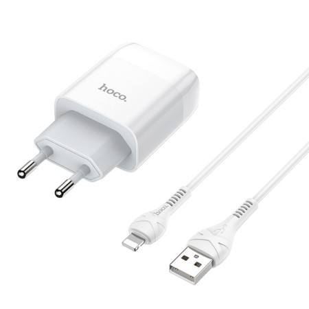 Network charger Hoco C73A, 2 USB, 2.4 A, Lightning 1 m cable, white-4