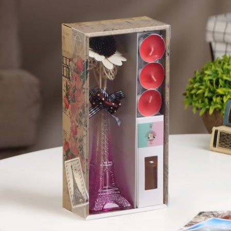Set of gift "Paris" (diffuser and candles) rose, "wealth of aroma"-5