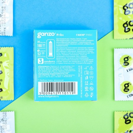 Ganzo condoms, ribbed, 3 pcs.-1