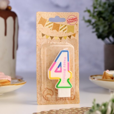 Candle for cake the number "4" color strip, 7 cm-1