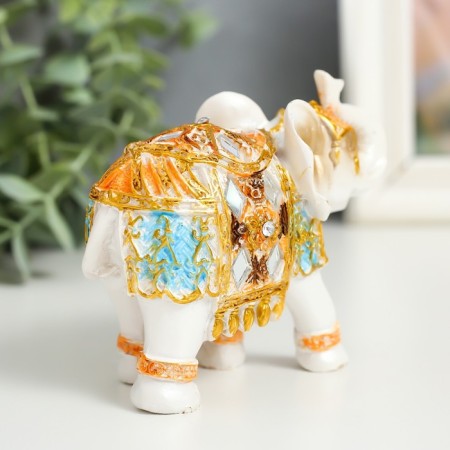 Polystone souvenir "White Elephant in the Golden Popone with blue inserts" MIX 9.5x5x7 cm-3