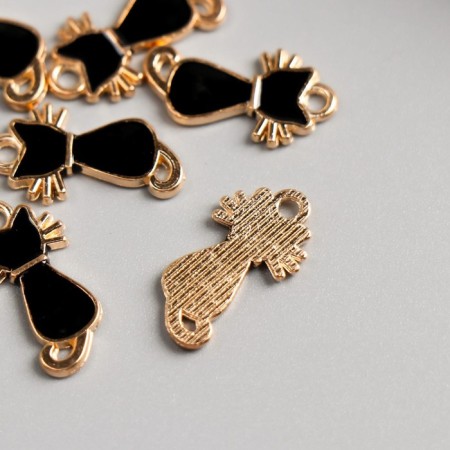 Decor for creativity metal, enamel "Black cat" gold 2.2x1.2 cm-2
