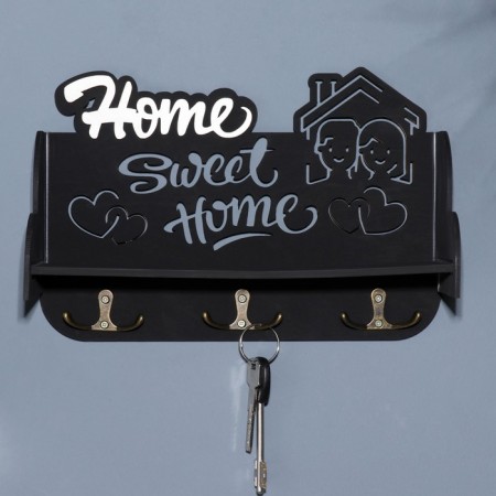 Key with a shelf "Home Sweet Home" black, 28x23x7.5 cm