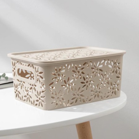 Storage basket with a lid "Chamomile", 3 l, 24 × 18 × 10.5 cm, color Latte