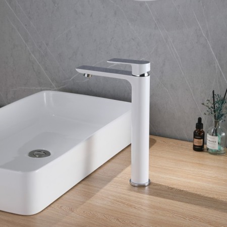 ABBER Weiss Insel AF8011W shell mixer, single -leaf, pour 155 mm, white/chrome-1