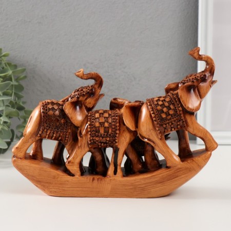 Polystone souvenir "Five elephants with a blanket on a stand" under a tree 6x22x15.5 cm-3